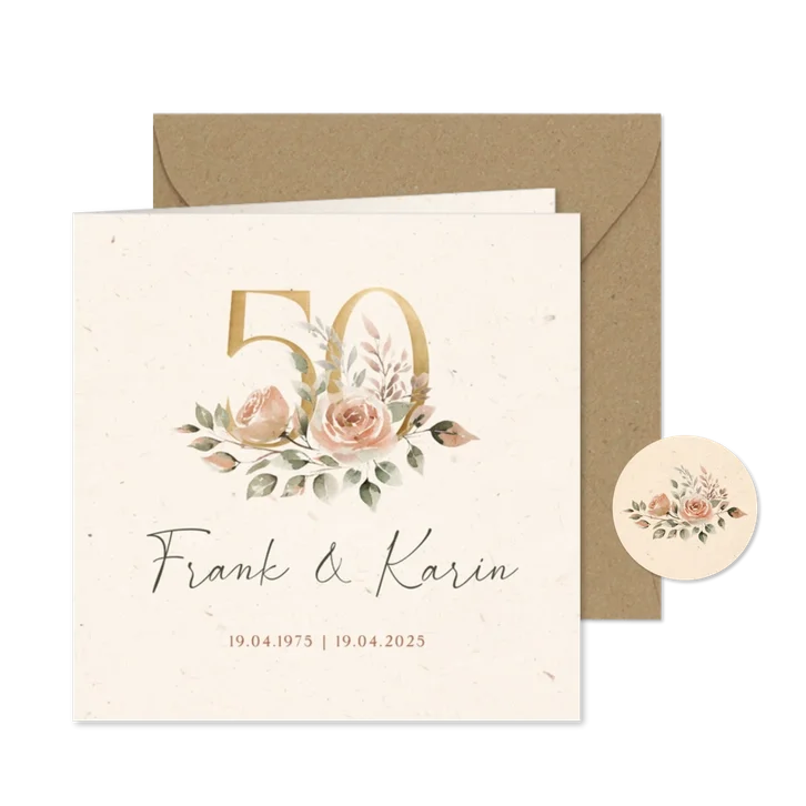 Jubileum uitnodiging 50 jaar klassiek met bloemen