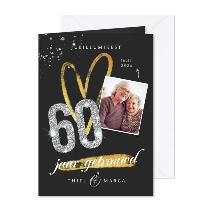 Jubileum uitnodiging 60 jaar diamant foto glitter goud