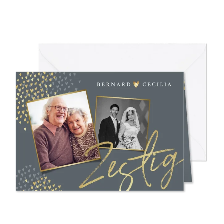 Jubileum uitnodiging 60 jaar goud hartjes foto's