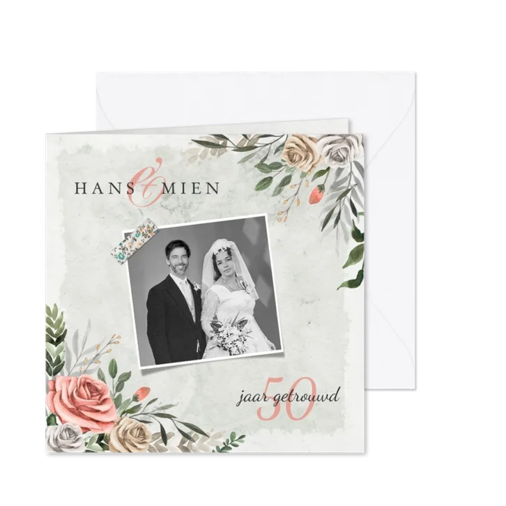 Jubileum uitnodiging bloemen vintage klassiek foto