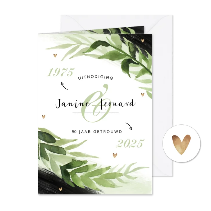 Jubileum uitnodiging botanisch zwart goud verf stijlvol