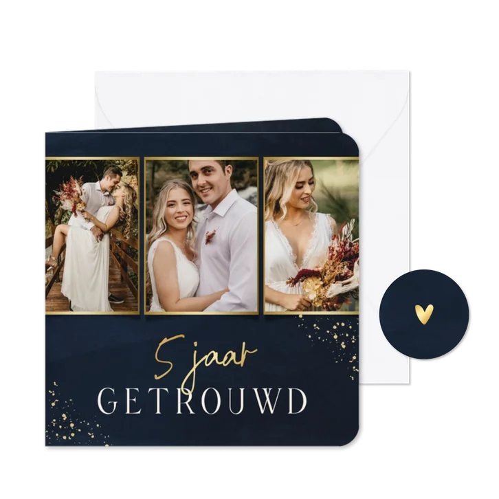 Jubileum uitnodiging fotocollage 5 jaar getrouwd