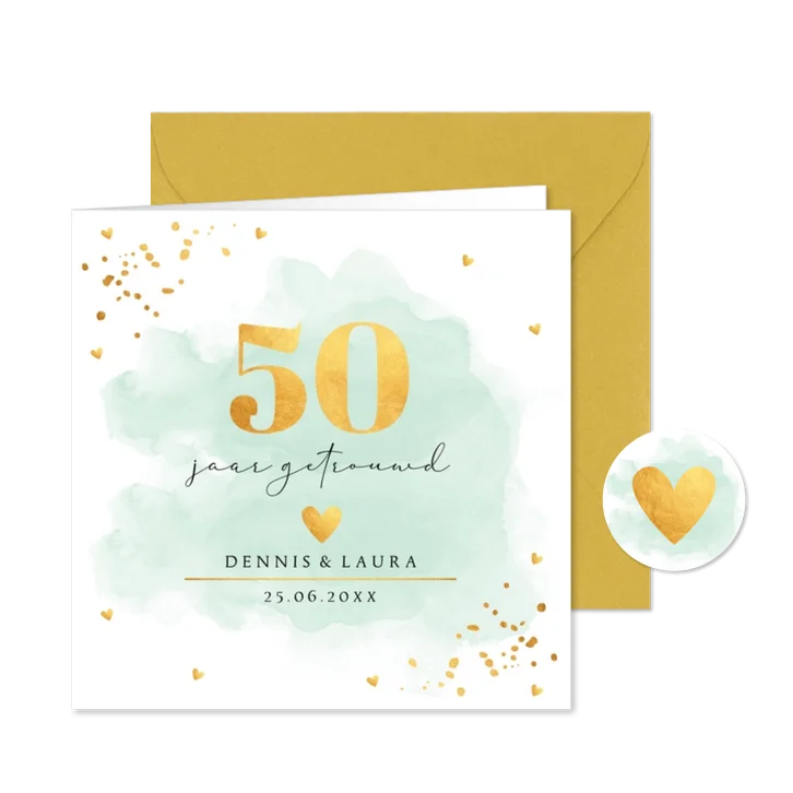 Jubileum uitnodiging huwelijk 50 jaar getrouwd mintgroen