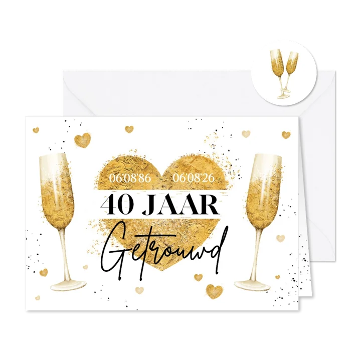 Jubileum uitnodiging huwelijksjubileum hartjes champagne