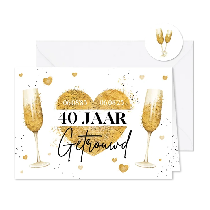 Jubileum uitnodiging huwelijksjubileum hartjes champagne