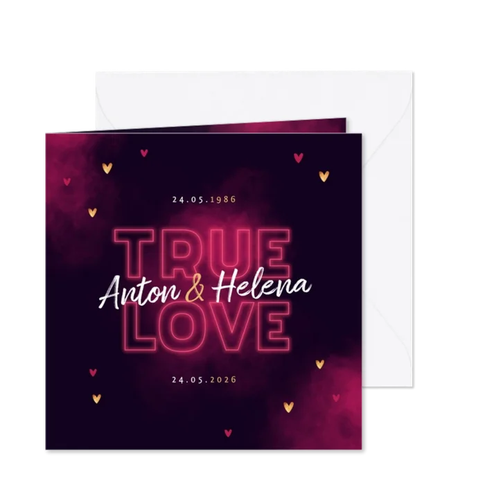 Jubileum uitnodiging true love neon hartjes