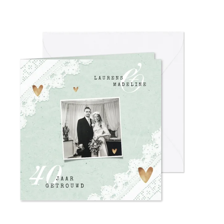 Jubileum uitnodiging vintage kant mintgroen foto