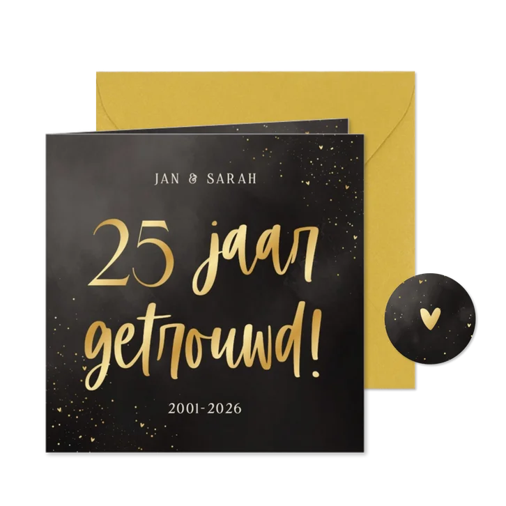 Jubileum zwart goud uitnodiging 25 jaar getrouwd waterverf