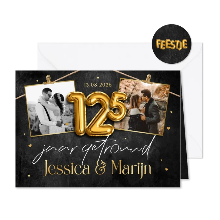 Jubileumfeest 12,5 jaar folieballonnen foto's krijtbord hart