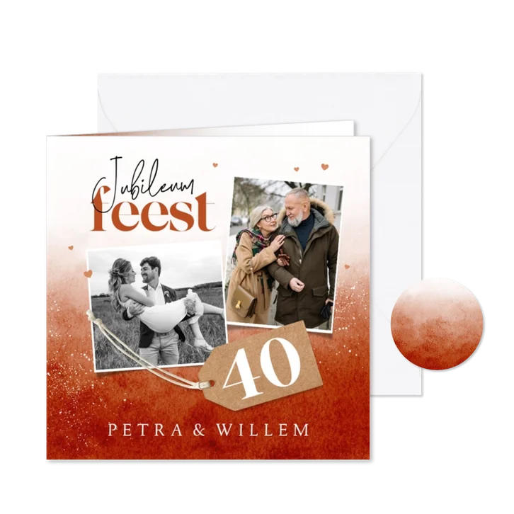 Jubileumfeest 40 jaar robijn waterverf foto's label hartjes