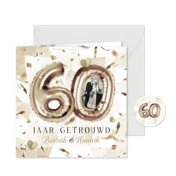 Jubileumfeest 60 jaar diamant ballonnen confetti