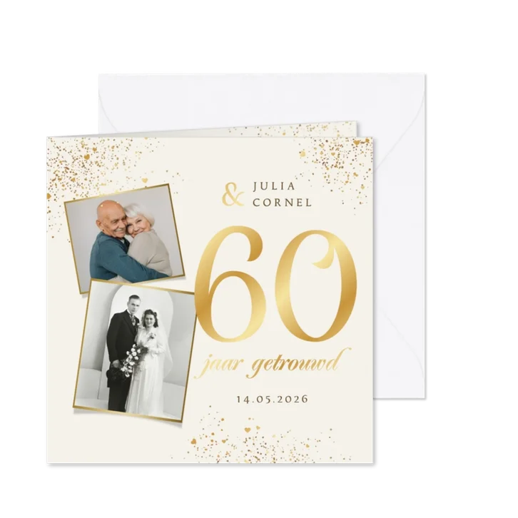 Jubileumfeest 60 jaar getrouwd goud diamant foto hartjes