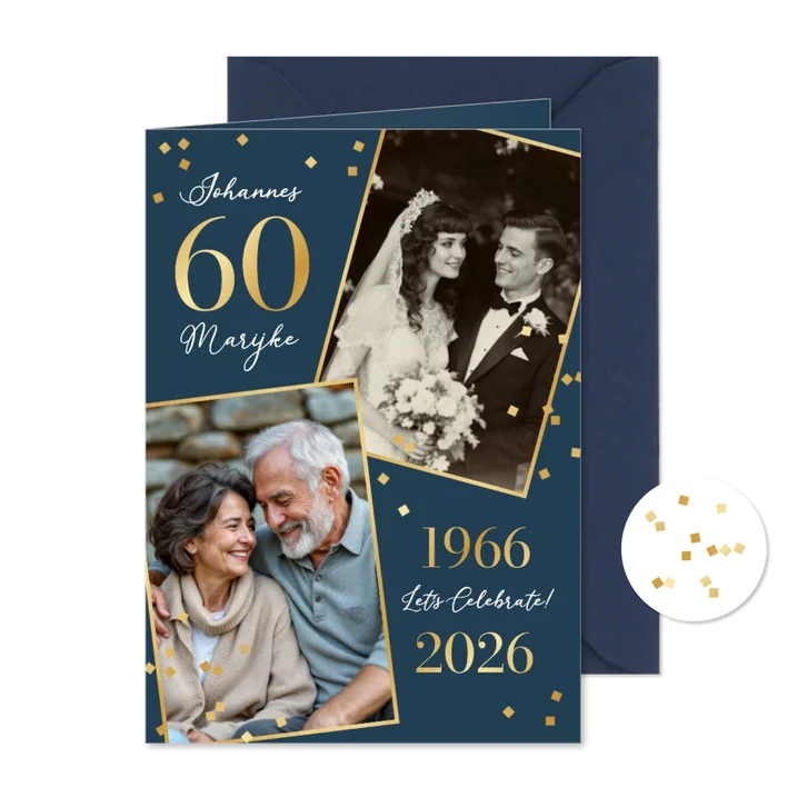 Jubileumfeest 60 jaar getrouwd trouwdag confetti goud