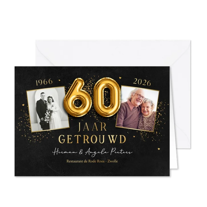 Jubileumfeest 60 jaar krijt ballonnen goud foto hartjes