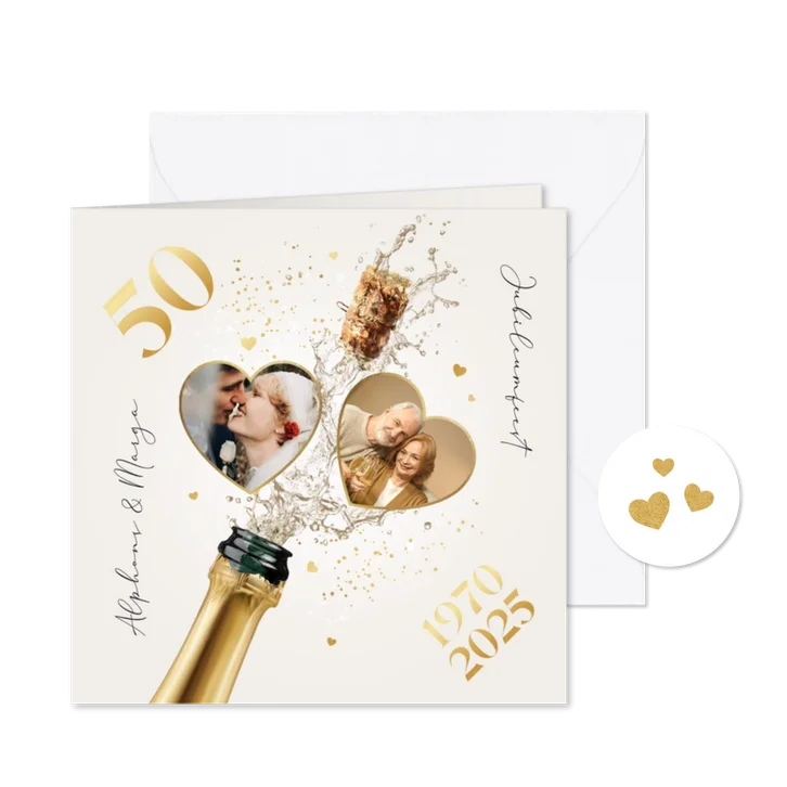 Jubileumfeest champagne uitnodiging hartjes liefde foto