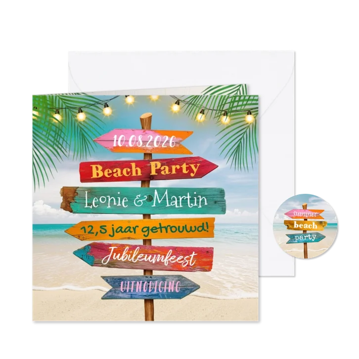 Jubileumfeest tropisch wegwijzers beach party zomer feestje