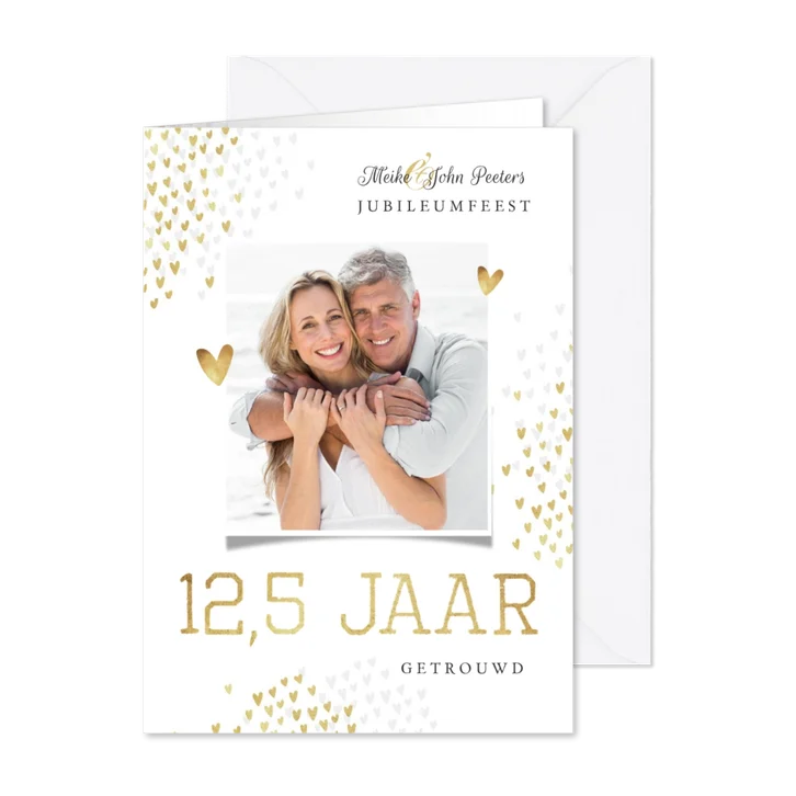 Jubileumfeest uitnodiging 12,5 jaar goud hartjes stijlvol