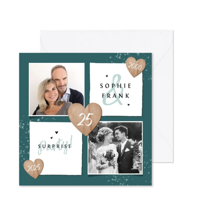 Jubileumfeest uitnodiging 25 jaar foto hartje hout liefde