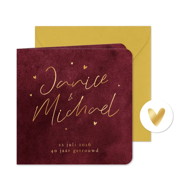 Jubileumfeest uitnodiging 40 jaar getrouwd velvet robijn