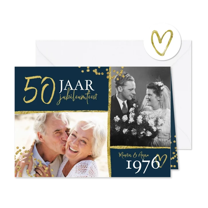 Jubileumfeest uitnodiging 50 jaar confetti goud foto
