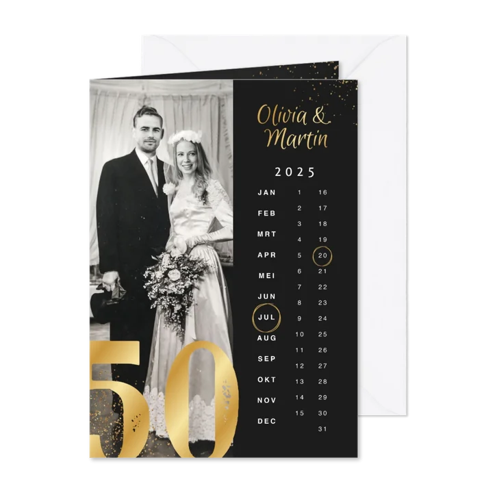 Jubileumfeest uitnodiging 50 jaar getrouwd goud kalender