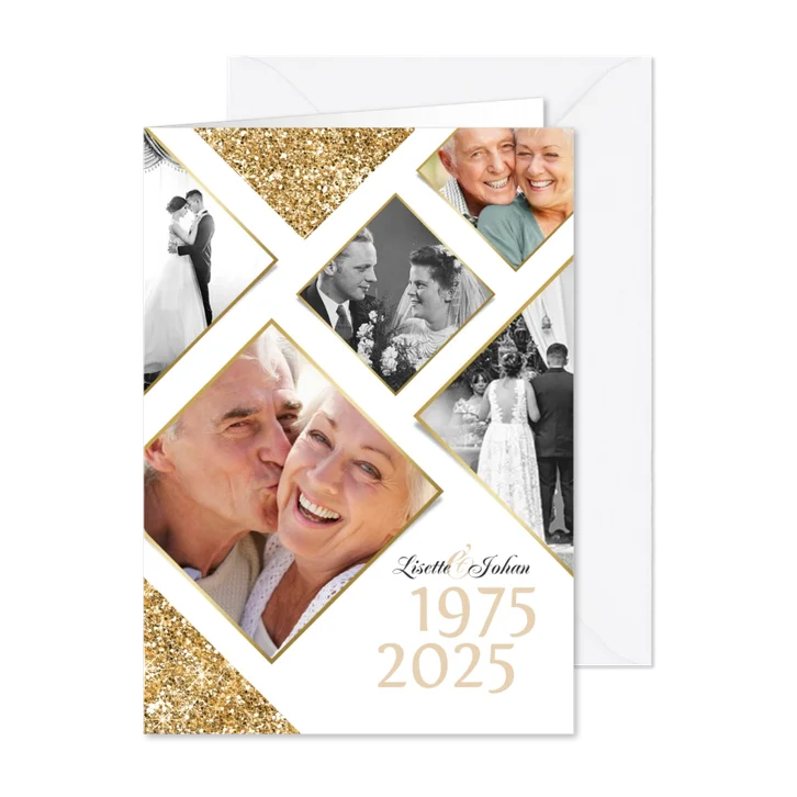 Jubileumfeest uitnodiging fotocollage goud jaartallen