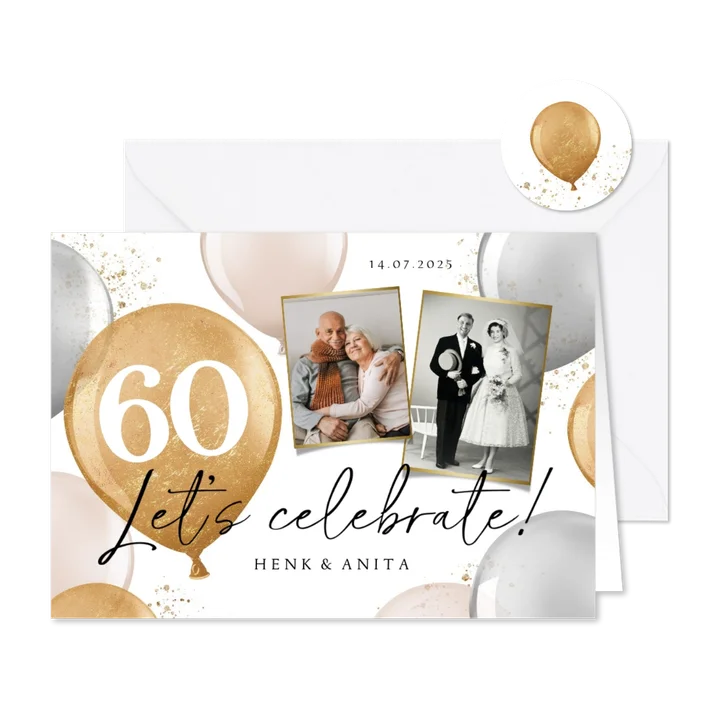 Jubileumfeest uitnodiging goud ballonnen foto's