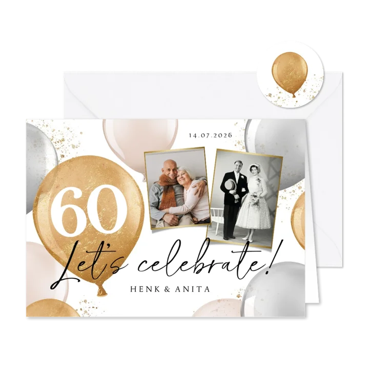 Jubileumfeest uitnodiging goud ballonnen foto's