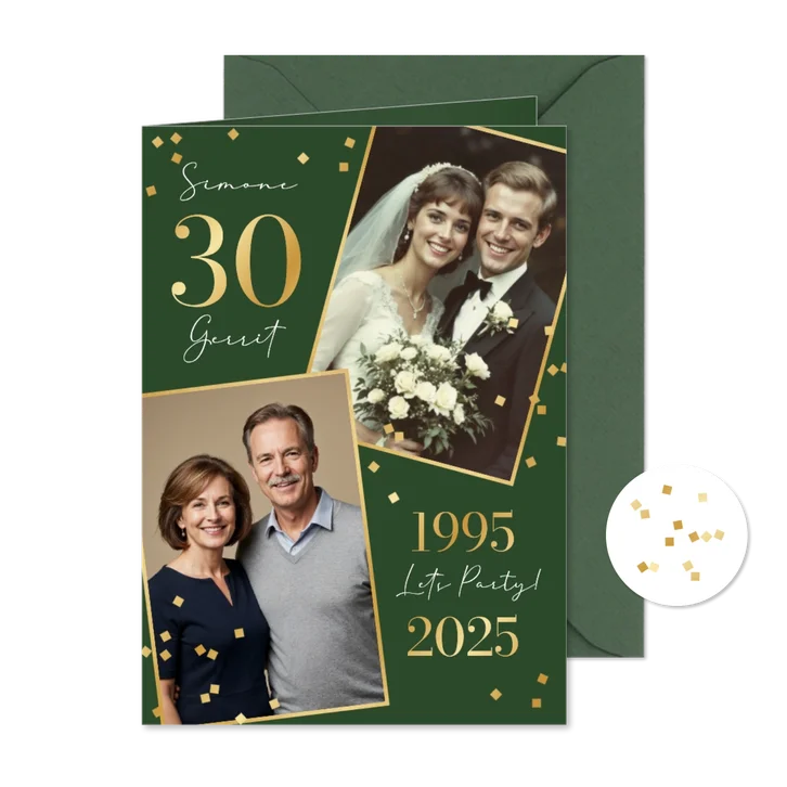 Jubileumfeest uitnodiging huwelijk 30 jaar confetti goud