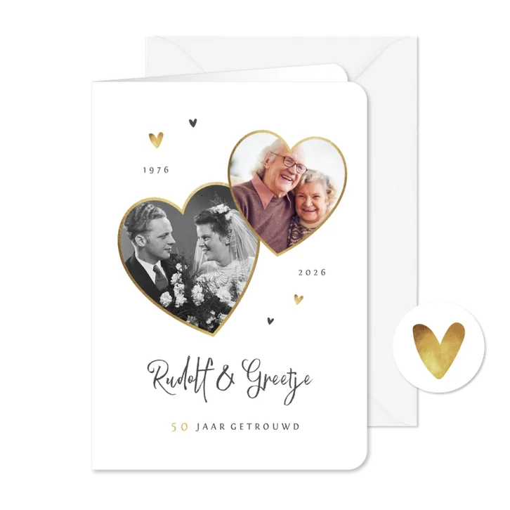Jubileumfeest uitnodiging stijlvol hartjes liefde goud