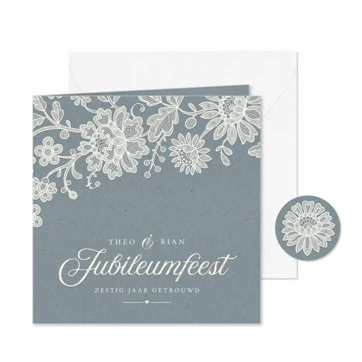 Jubileumfeest vintage klassiek kant krans uitnodiging