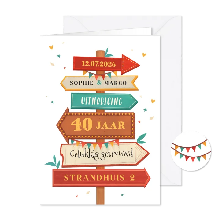 Jubileumfeest wegwijzers hout slingers 40 jaar