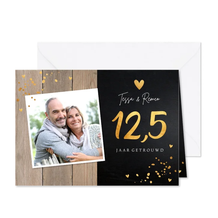 Jubileumkaart 12,5 jaar foto hartje hout 