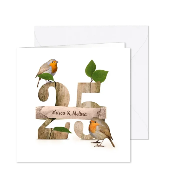Jubileumkaart 25 jaar roodborstje en hout
