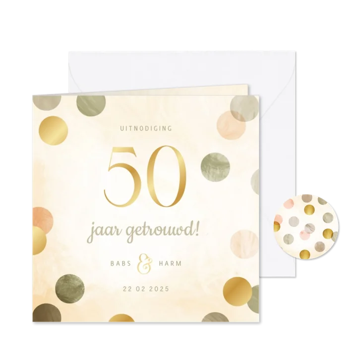 Jubileumkaart 50 jaar aanpasbaar met confetti