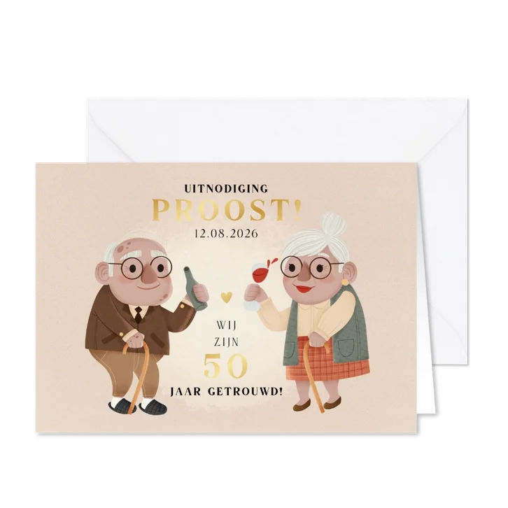 Jubileumkaart 50 jaar getrouwd Proost! Met oude man en vrouw