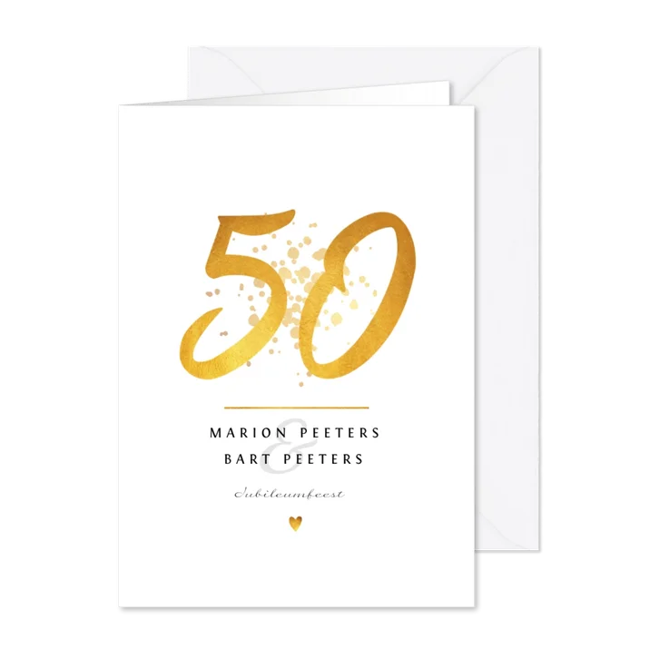 Jubileumkaart 50 jaar huwelijk goudlook klassiek