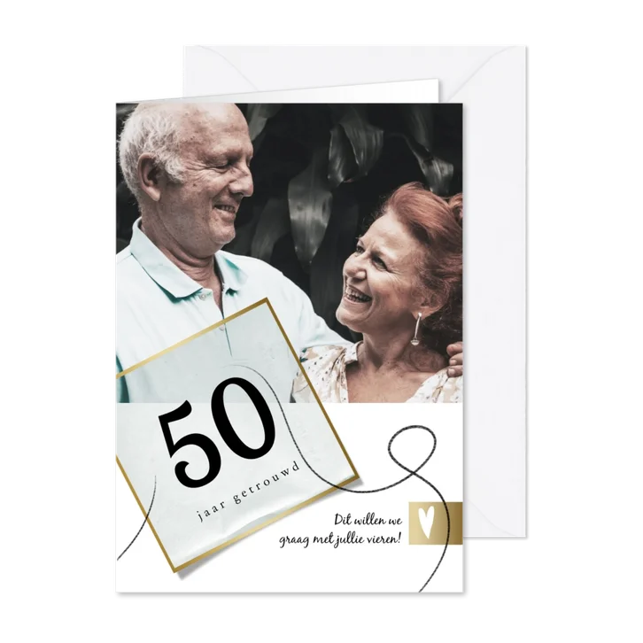 Jubileumkaart 50 jaar huwelijk, wit met goudlook