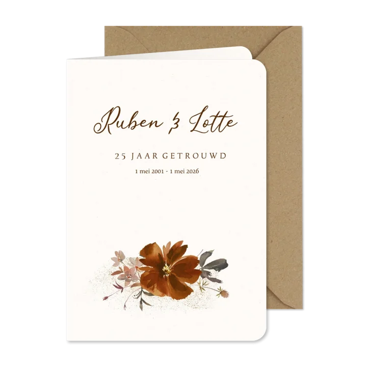 Jubileumkaart beige terra bloemen