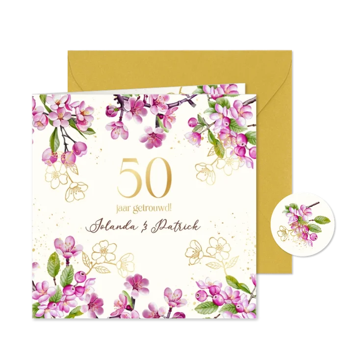 Jubileumkaart bloesemtakken 50 jaar