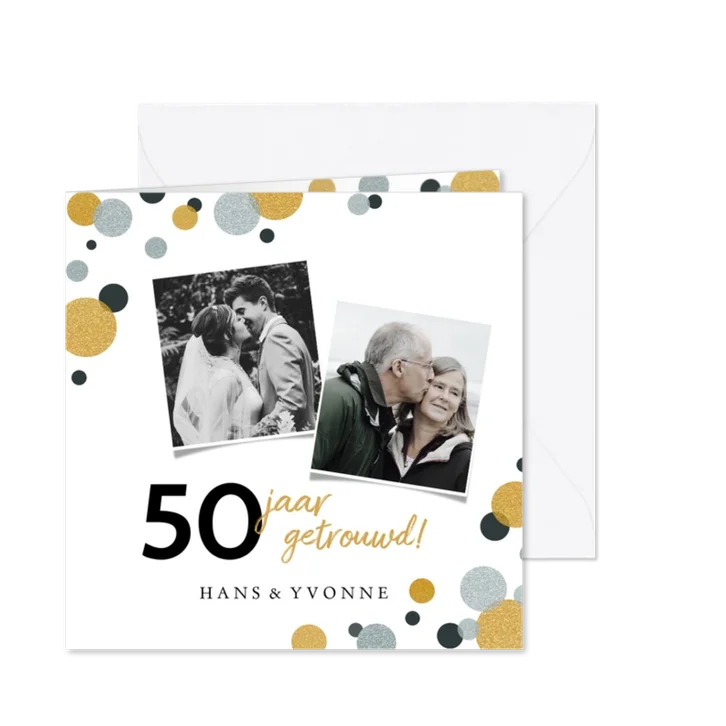 Jubileumkaart confetti goud- zilver confetti