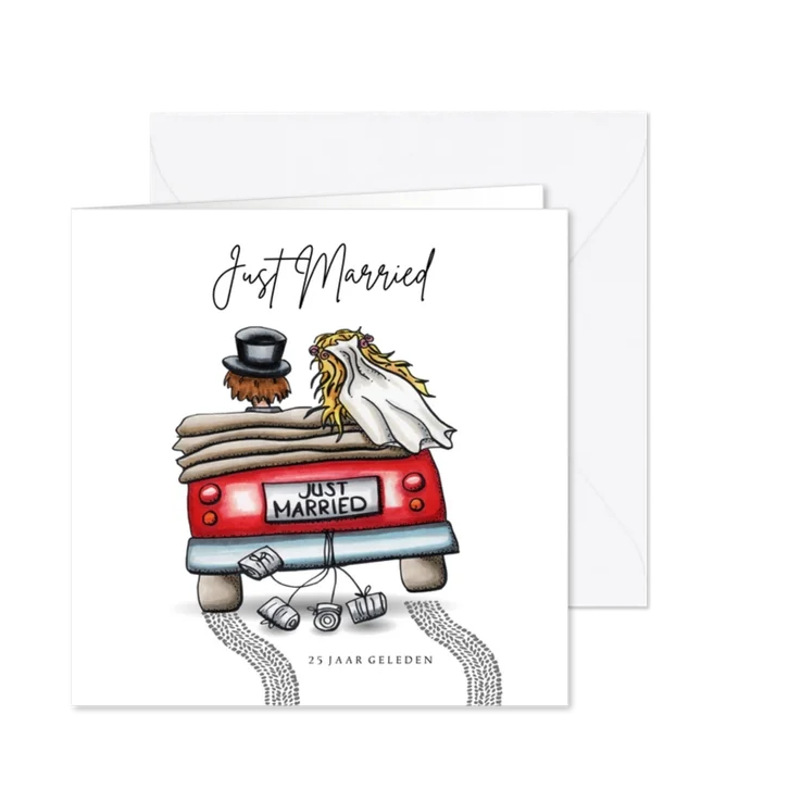 Jubileumkaart echtpaar in auto