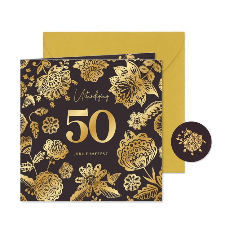 Jubileumkaart goud bloemen chintz