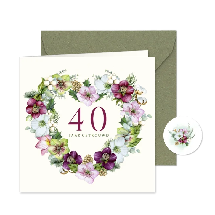 Jubileumkaart helleboruskrans in hartvorm