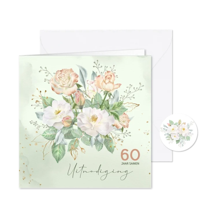 Jubileumkaart huwelijk met rozenboeket