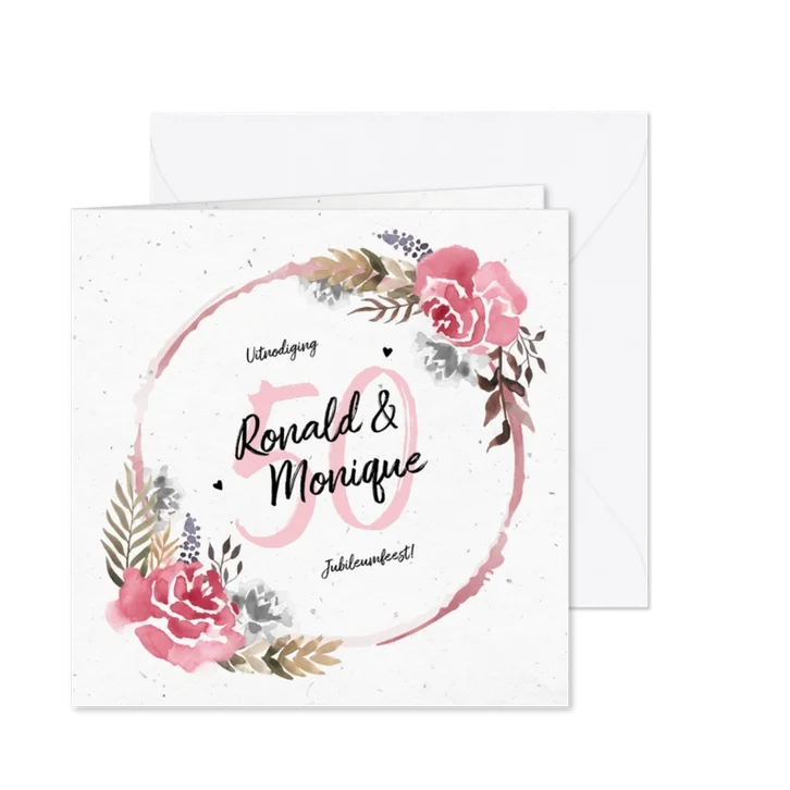 Jubileumkaart huwelijk met watercolor bloemen
