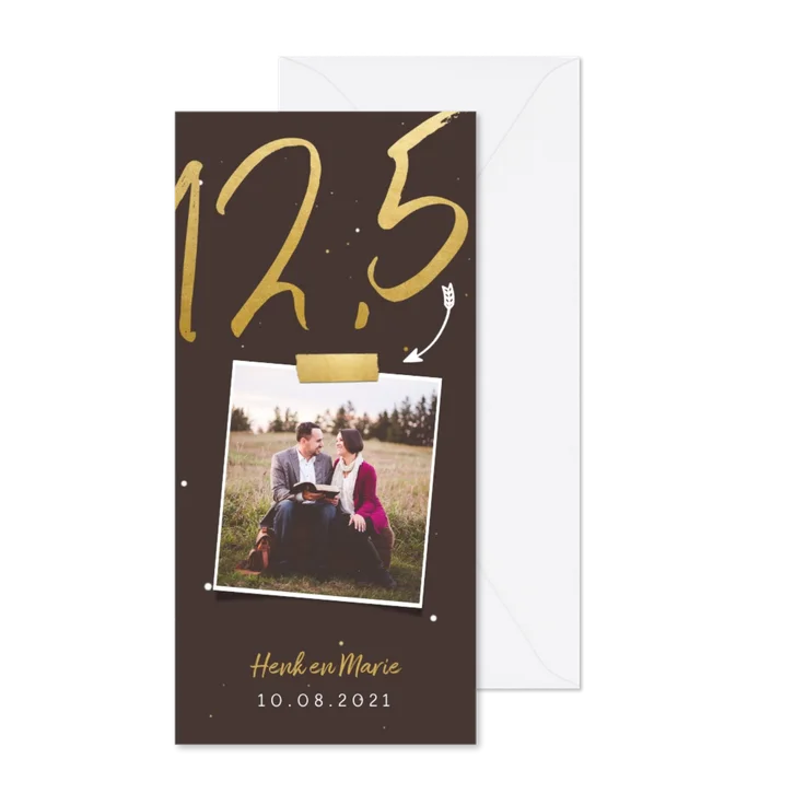 Jubileumkaart langwerpig met gouden 12,5 en foto
