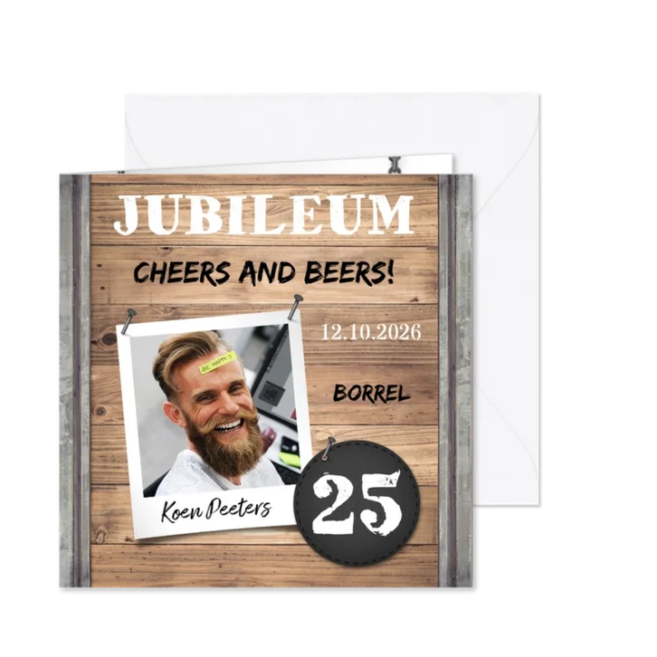 Jubileumkaart medewerker industrieel met foto en hout