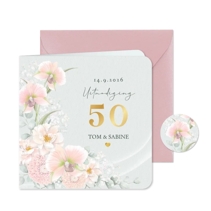 Jubileumkaart met bruidsbloemen in pastel