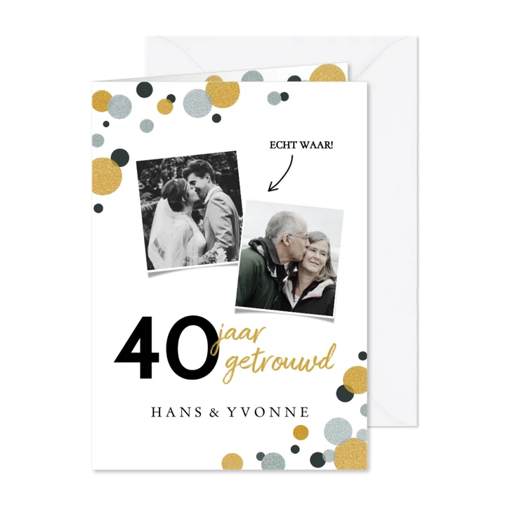 Jubileumkaart met confetti zilver- en goudlook 